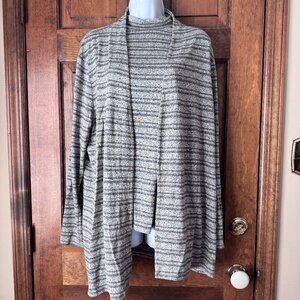 Chico's Light & Dark Gray Striped Cardi & Sleeveless Mock Turtleneck Set Size 3